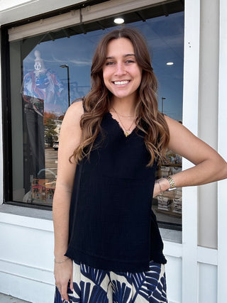 Umgee Fancy Fray Sleeveless Top