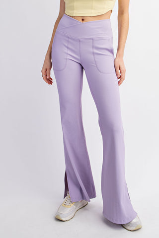 Ribbed Crossover Flared Leggings
