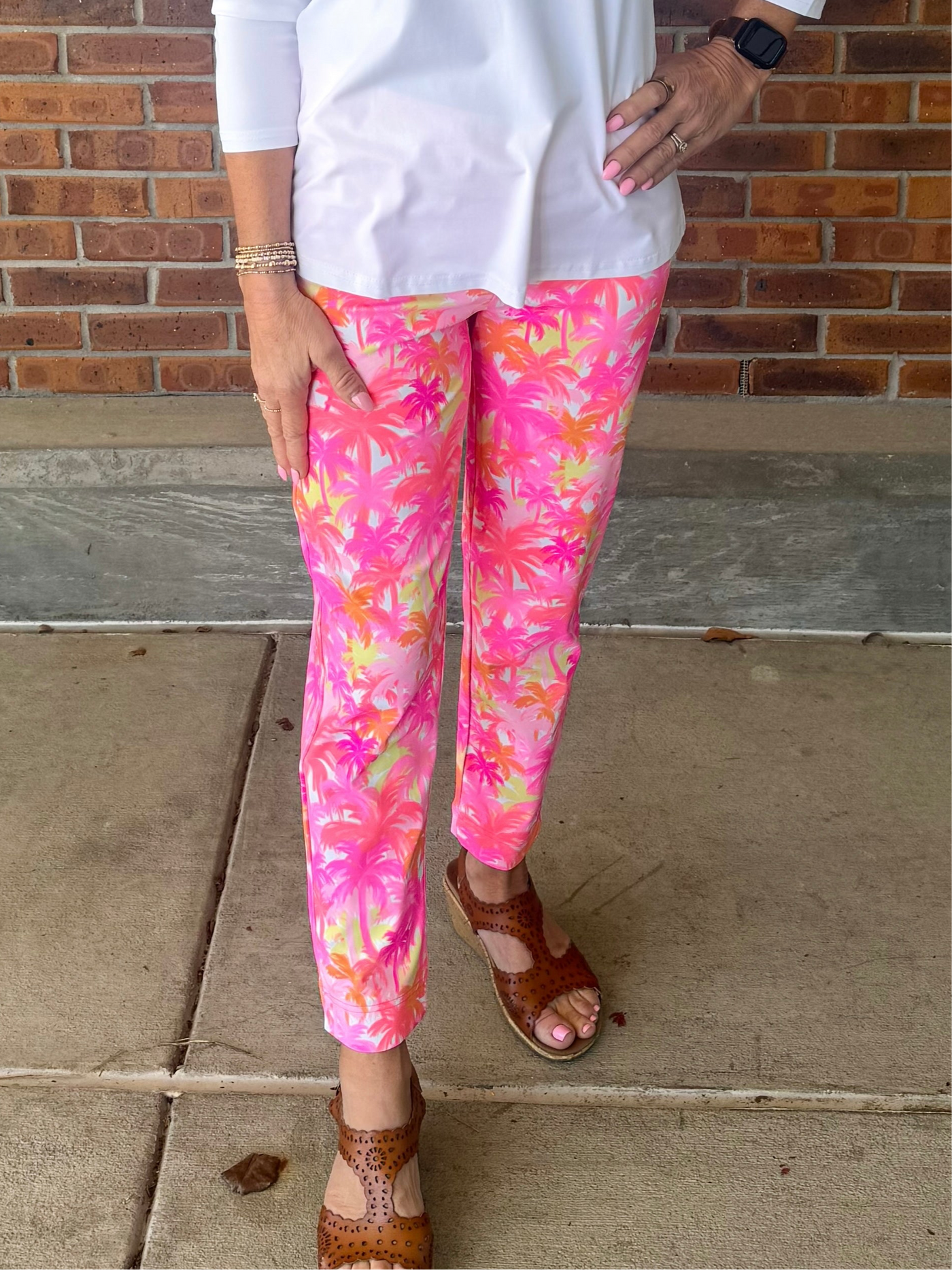 LuLu B Pink Palm Tree Secret Pocket Capri