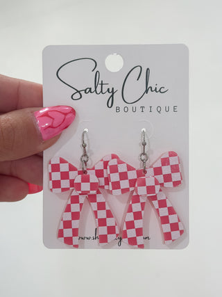 Checkered Bow Resin Earrings