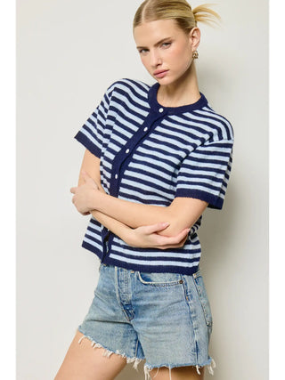 Striped Short Sleeve Knit Cardigan