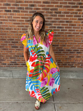 Sugarlips Breezy Palms Tiarna Ruffle Midi Dress