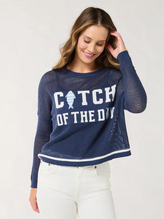 Shiraleah "Catch of the Day" Mesh Sweater, Navy