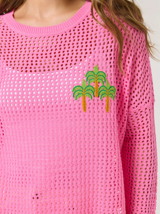 Shiraleah Palm Tree Mesh Sweater, Pink