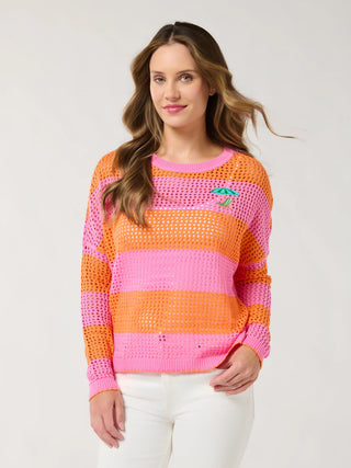 Shiraleah Umbrella Striped Mesh Sweater, Pink