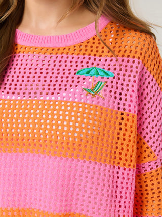 Shiraleah Umbrella Striped Mesh Sweater, Pink