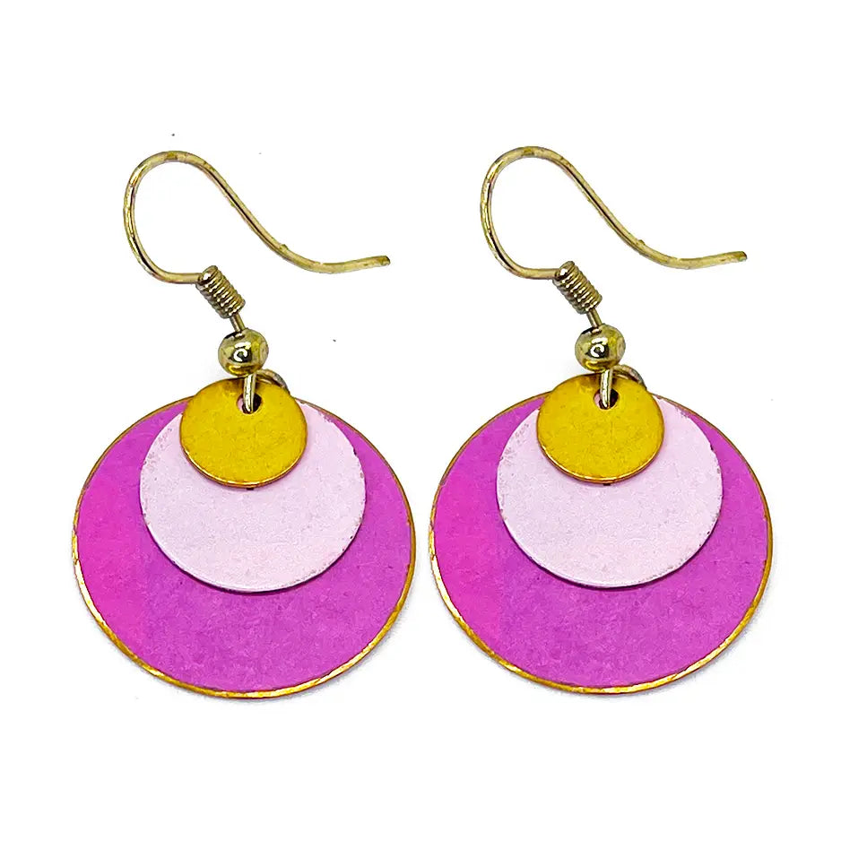 Brass Patina Earrings - Bubblegum Pink Layers