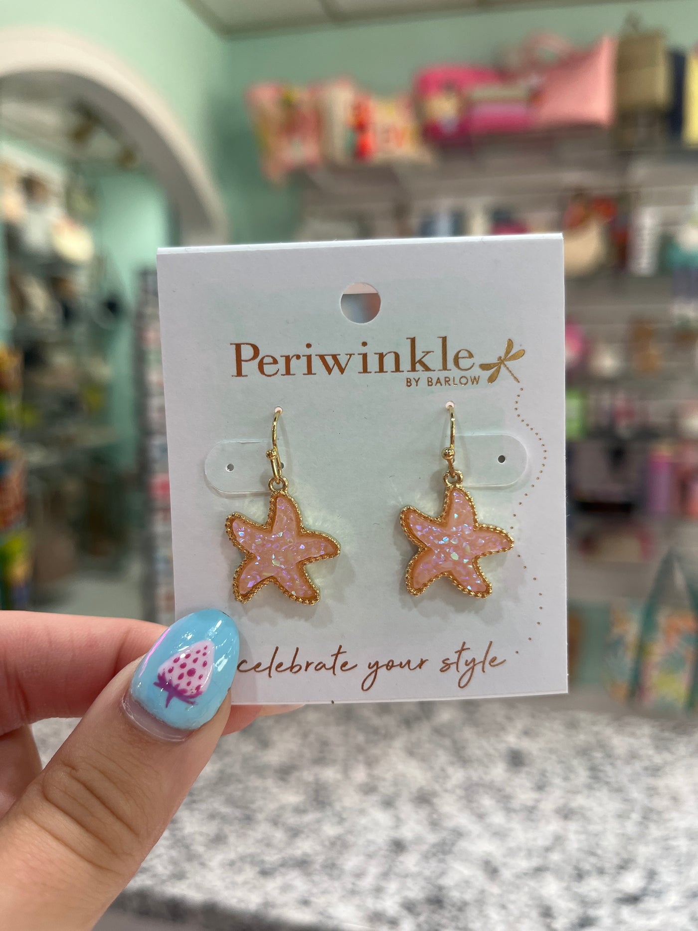 Periwinkle Druzy Starfish Earrings