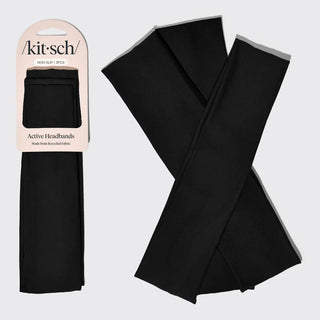 KITSCH Recycled Fabric Active Headbands 3pc Set- Black