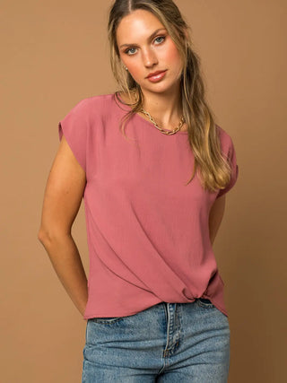 Short Sleeve Top with Twist Hem Detail