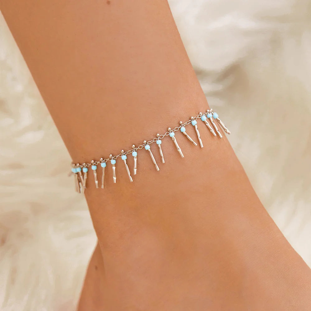 Pura Vida Fringe Bead Silver Anklet