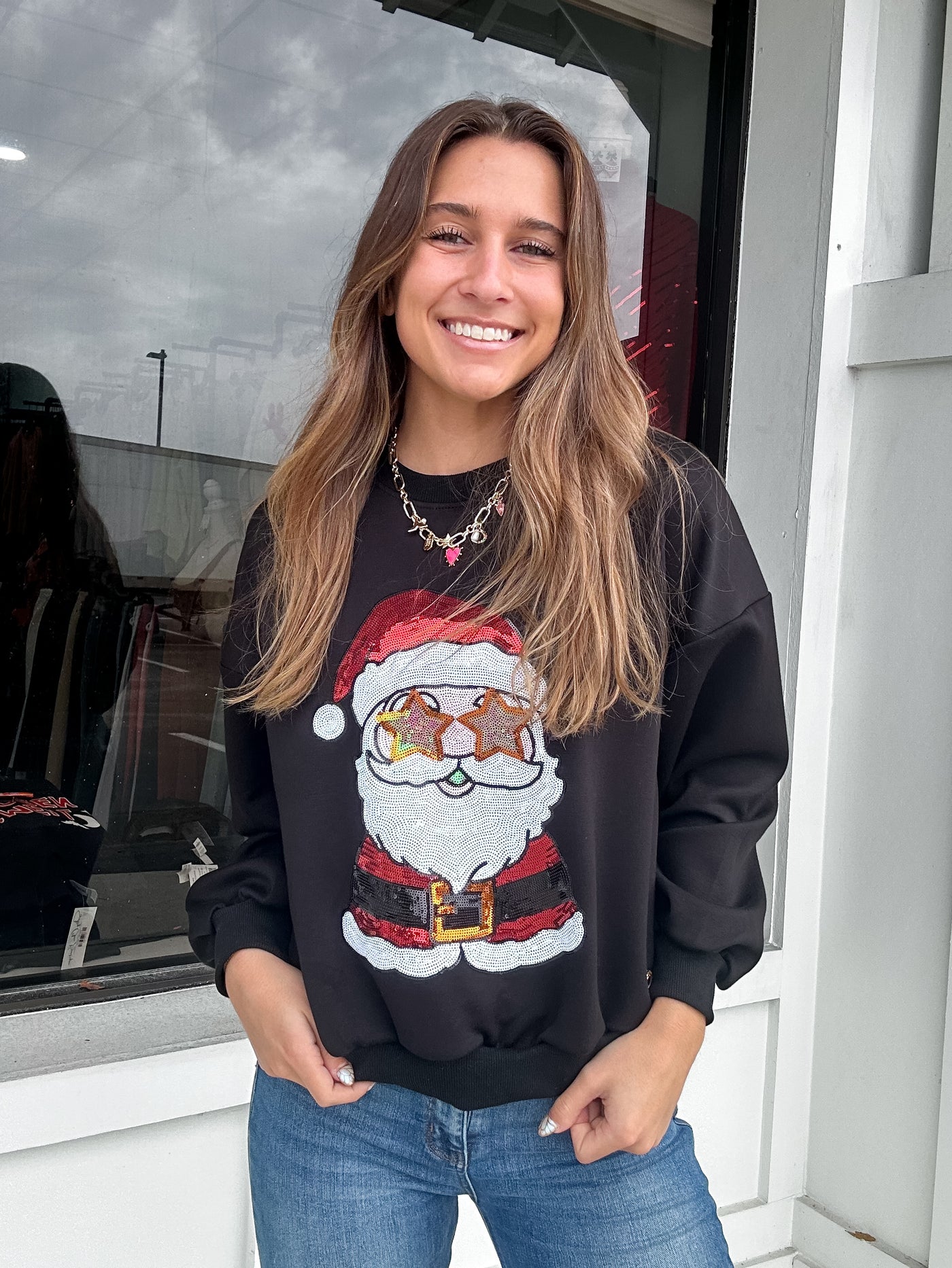 Starry-Eyed Santa Sequin Crewneck