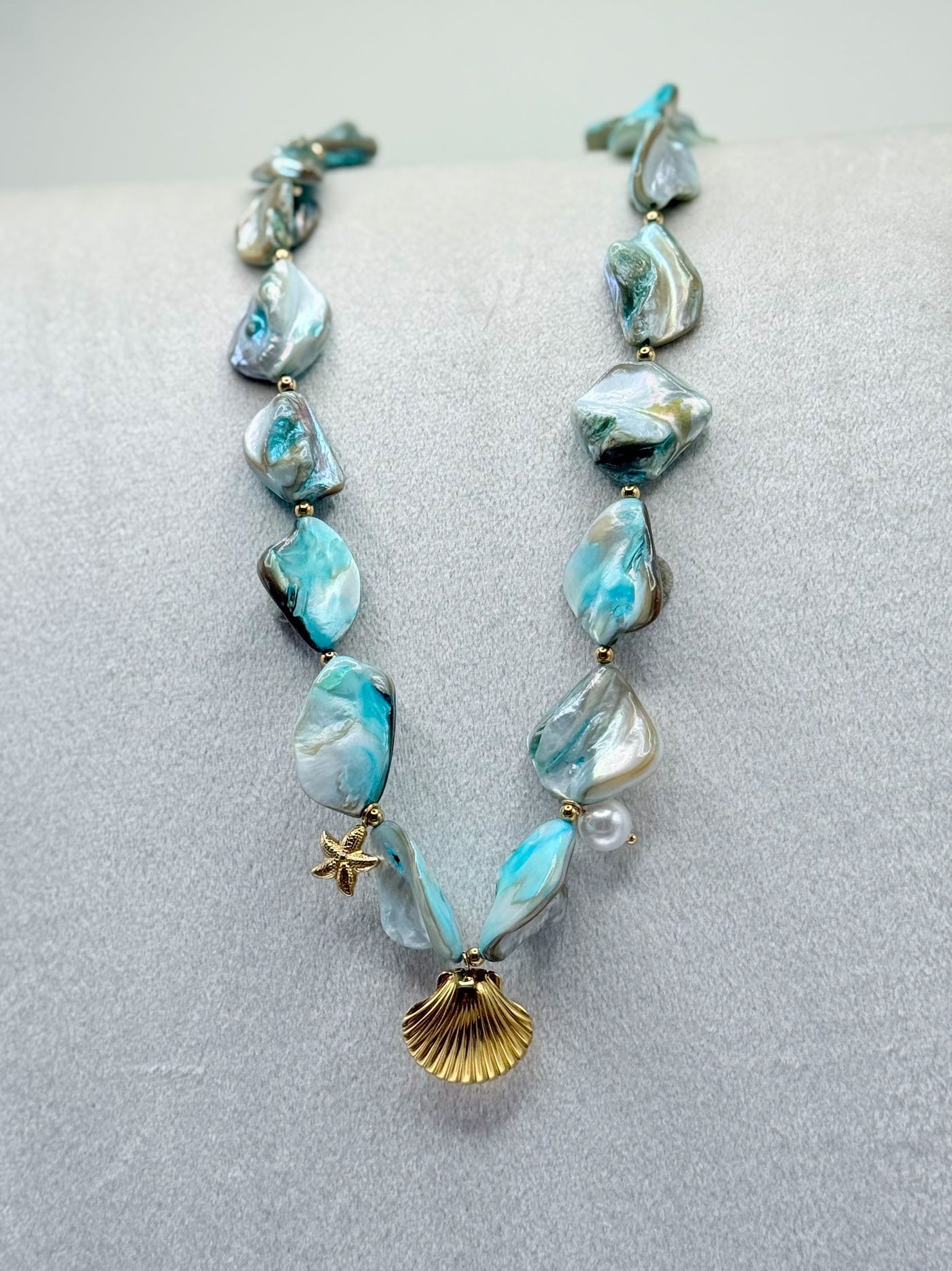 Turquoise Pearl Chunky Charm Necklace