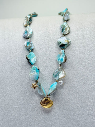 Turquoise Pearl Chunky Charm Necklace