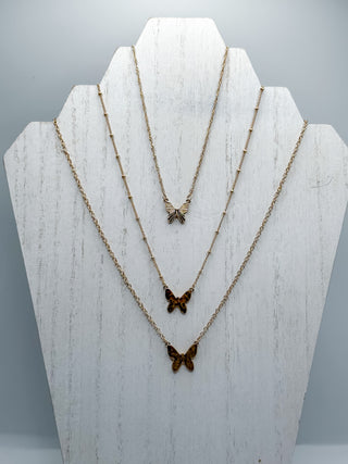 Gold Butterfly 3 Necklace Set