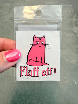 Pink Cat Fluff Off Cell Phone Sticker