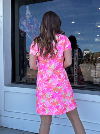 LuLu B Pink Palm Tree 1/4 Zip Dress