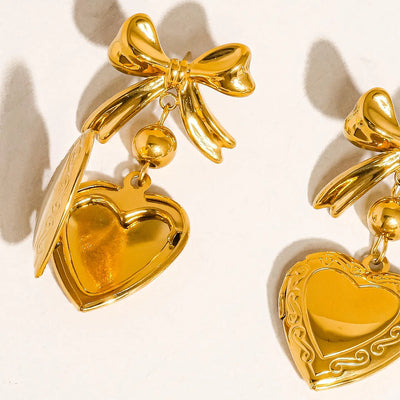 Heart & Bow Locket Earrings