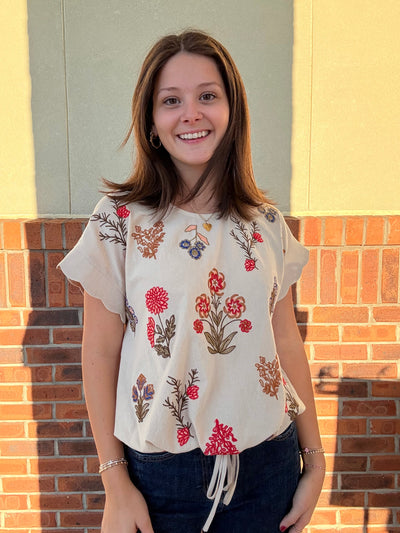 Umgee Floral Stamp Tie Top