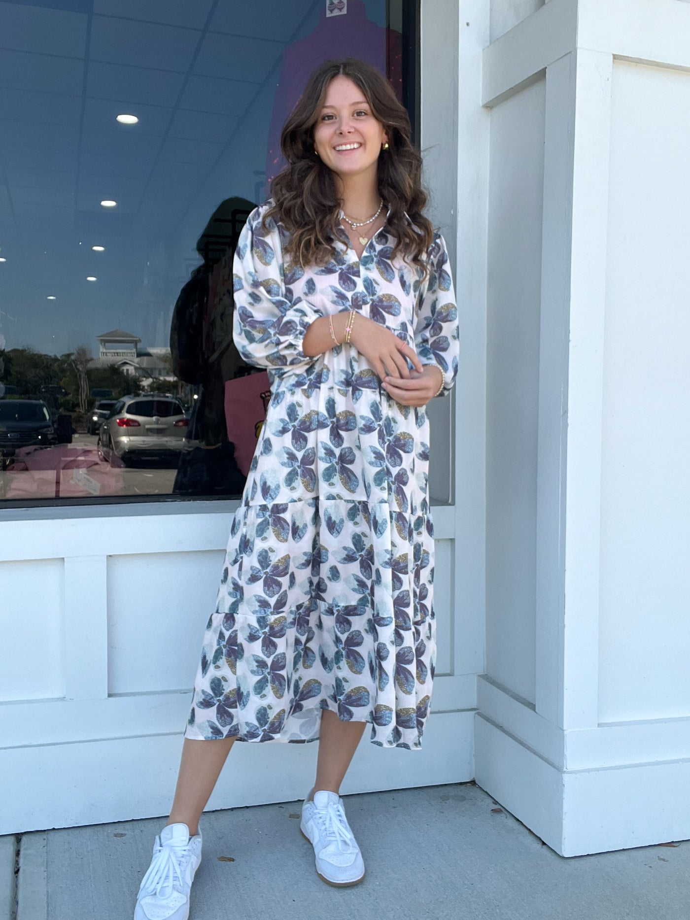 Umgee Floral Print Tiered Dress