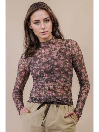 Sheer Mesh Lace Knit Top