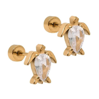 Linny Co Screwback Stud Earrings - Turtle Cz Gold