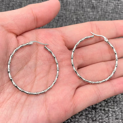 18K Gold Plated Stainless Steel Bamboo Hoop Earrings