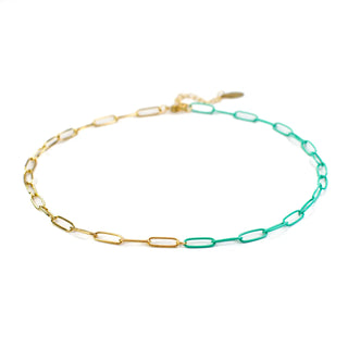 Gold Enamel Colorful Paperclip Chain Necklace