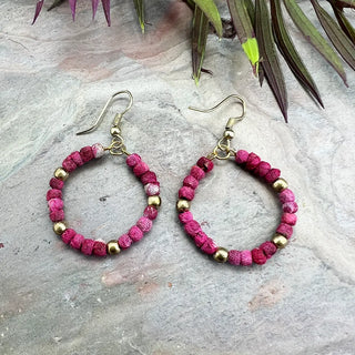 Aasha Blush Small Bead Hoop Kantha Handcrafted Earrings