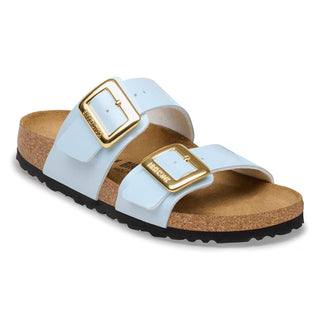 Birkenstock Narrow Sydney Luxe Buckle Birko-Flor in Patent Baby Blue