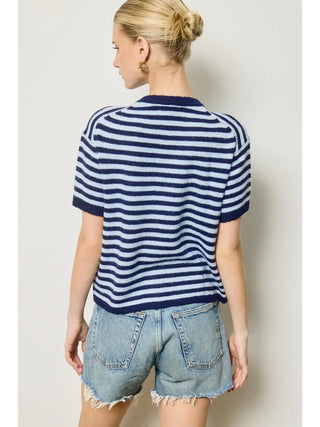 Striped Short Sleeve Knit Cardigan