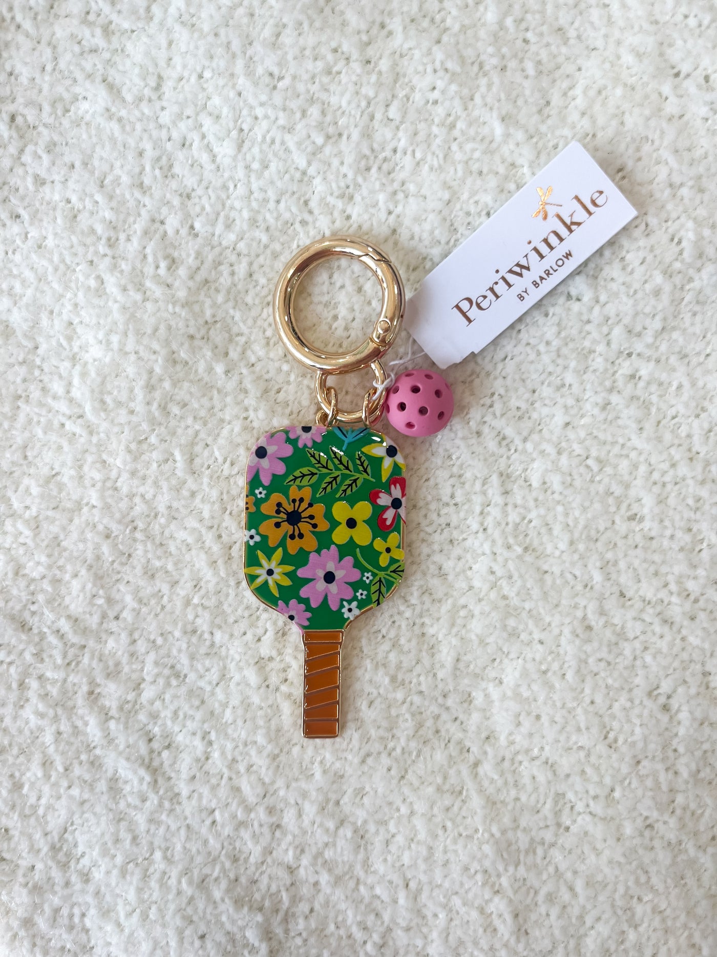 Periwinkle Green Floral Pickleball Keychain