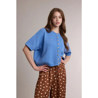 Front Button Short Sleeve Cardigan