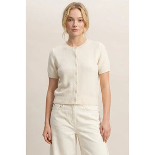 Crew Neck Short Sleeve Cardigan