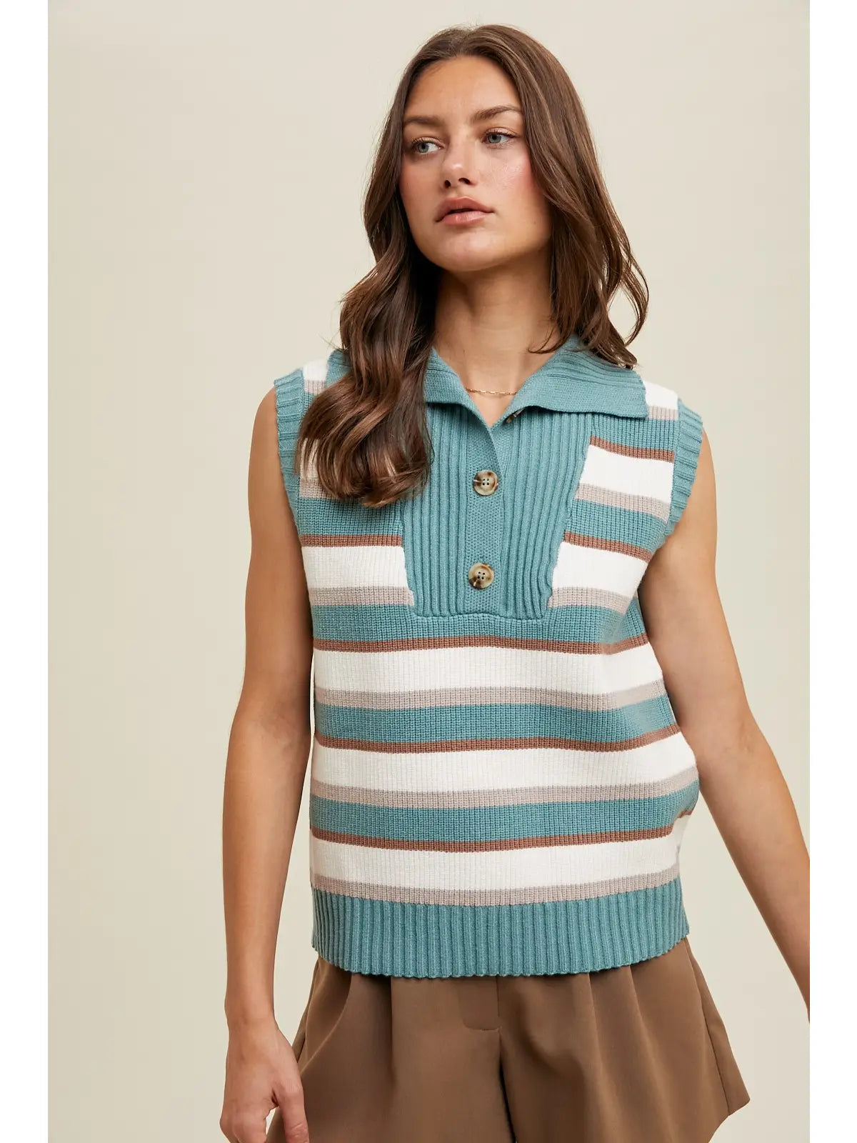 Alice Striped Sweater Vest with Collar