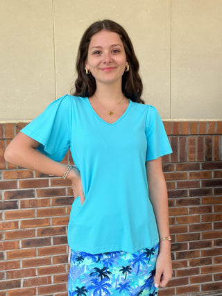 LuLu B Solid Short Sleeve Frill Top