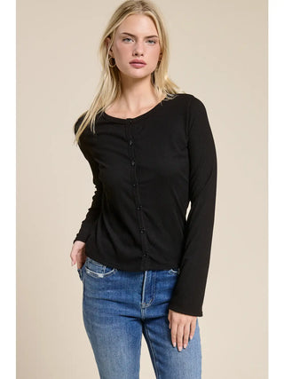 Ribbed Button Front Top