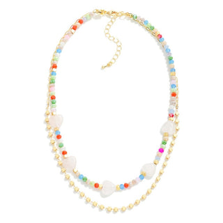 Layered Beaded Necklace Featuring Stone Heart Stations