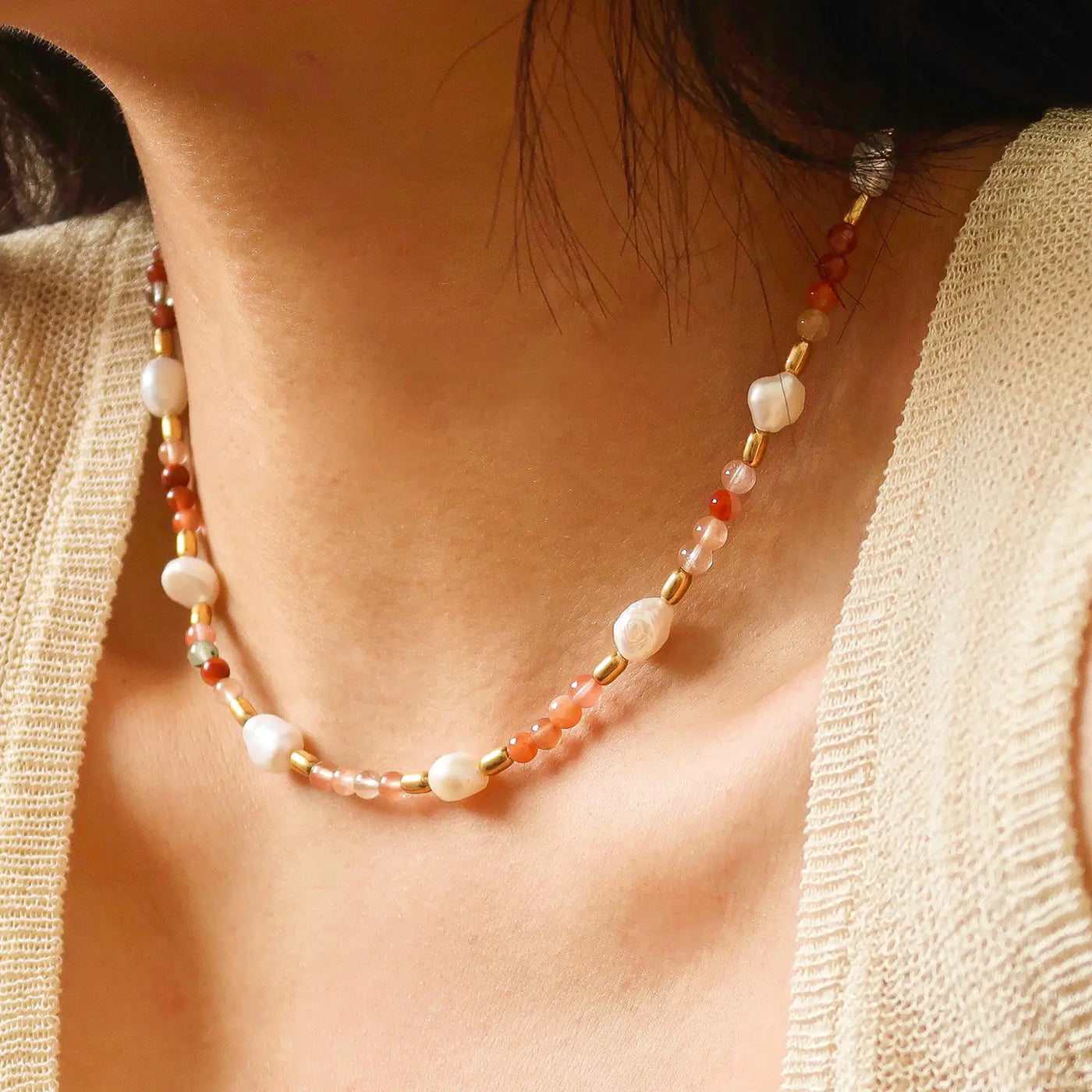 Bohemian Rose Pearl and Bead Necklae