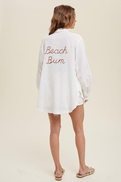 Beach Bum Embroidered Gauze Shirt