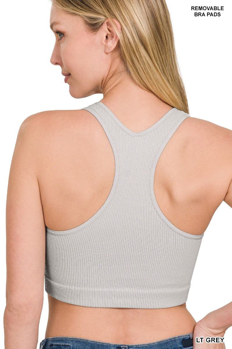 Ribbed Cropped Racerback Tank Top with Bra Pads