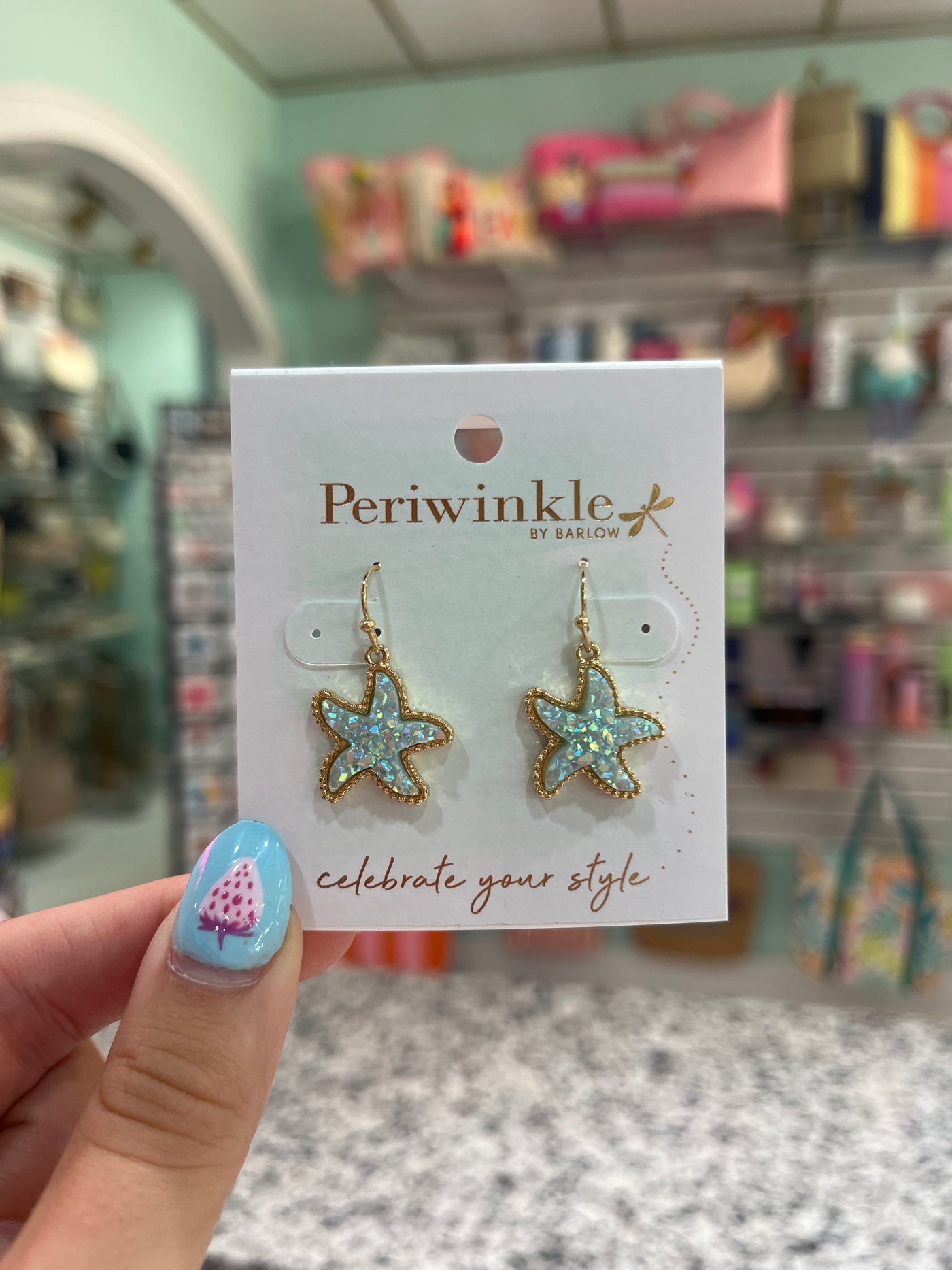 Periwinkle Druzy Starfish Earrings