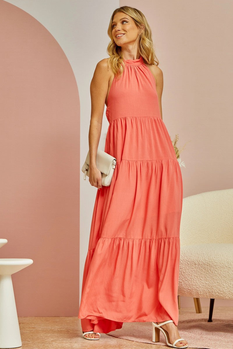 Coral Tiered Maxi Dress