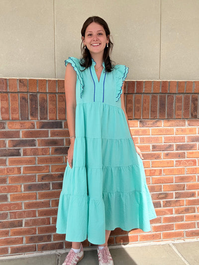 umgee tiered midi dress Umgee Minty Fresh Tiered Midi Dress – Salty Chic Boutique