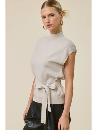Mock Neck Belted Sweater Vest