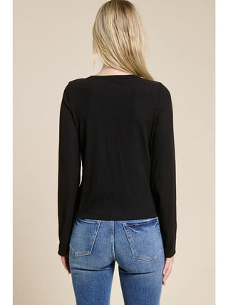 Ribbed Button Front Top