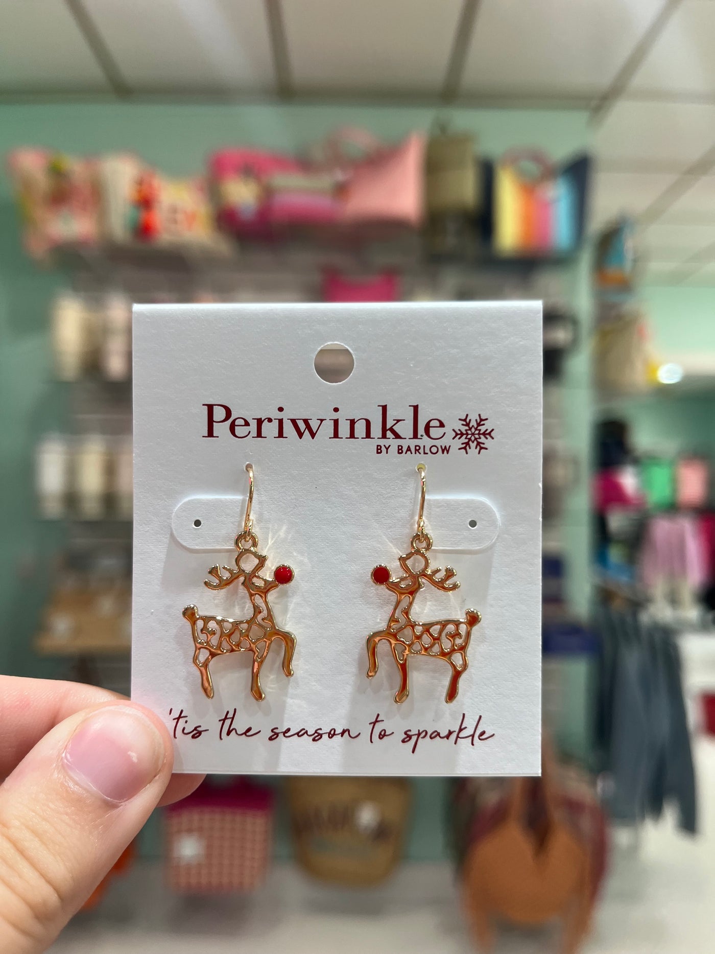 Periwinkle Bright Gold Rudolph Earrings