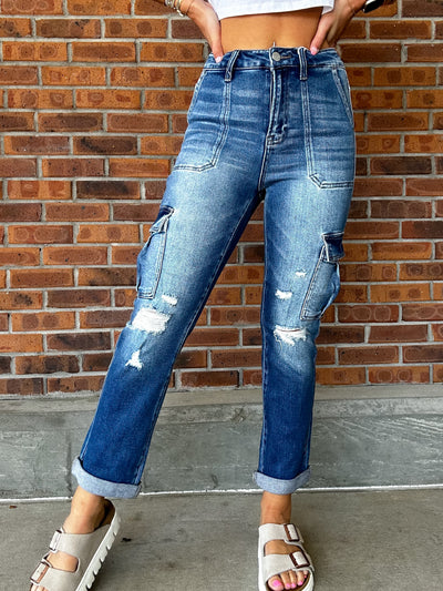 Cuffed Ankle Cargo Jeans