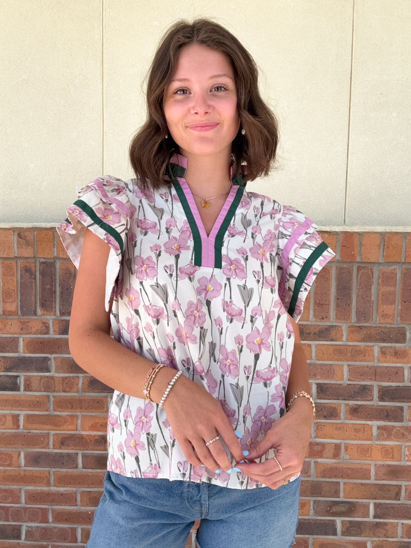 Floral Flutter Sleeve Top