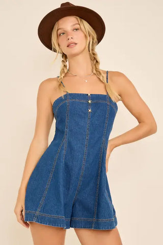 Denim Romper with Starfish Buttons